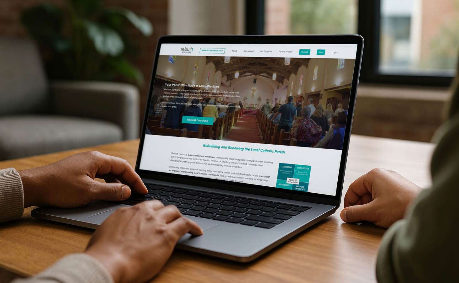 Rebuilt Parish website on a laptop